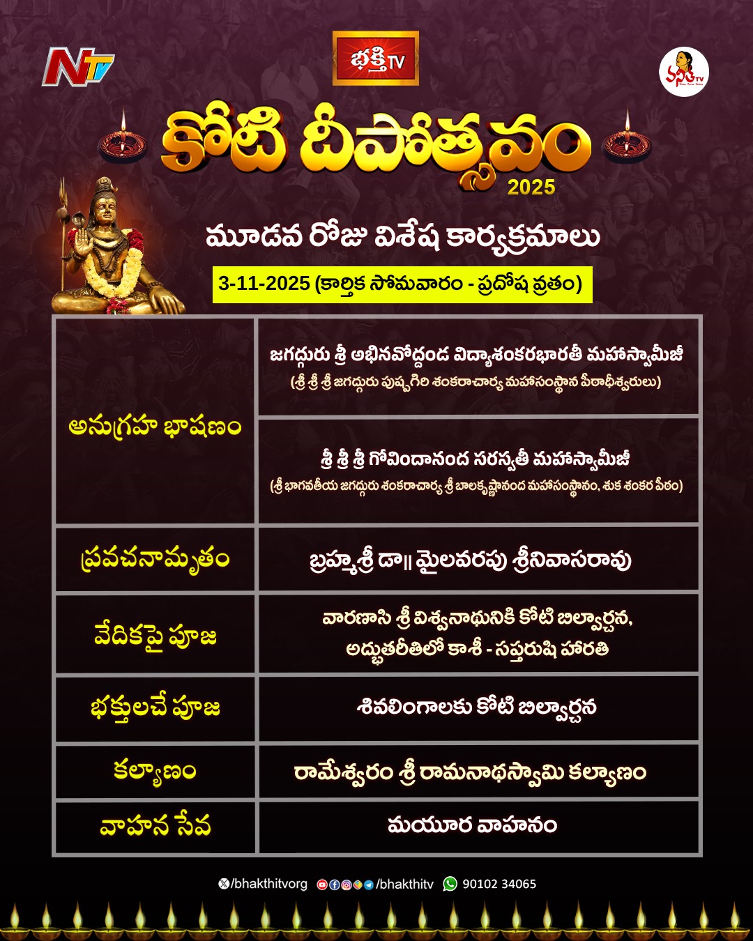 భక్తి టీవీ కోటి దీపోత్సవం 2025, 3వ రోజు కార్యక్రమాలు