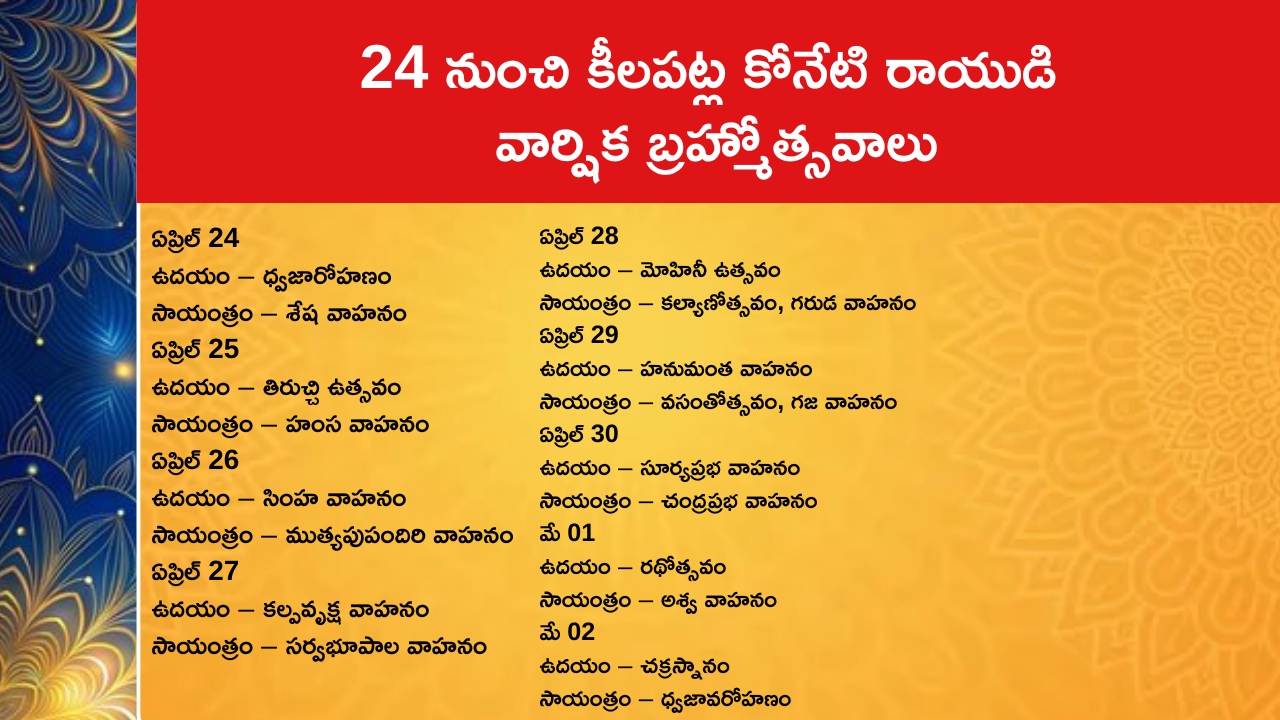 24 నుంచి కీలపట్ల కోనేటి రాయుడి వార్షిక బ్రహ్మోత్సవాలు
